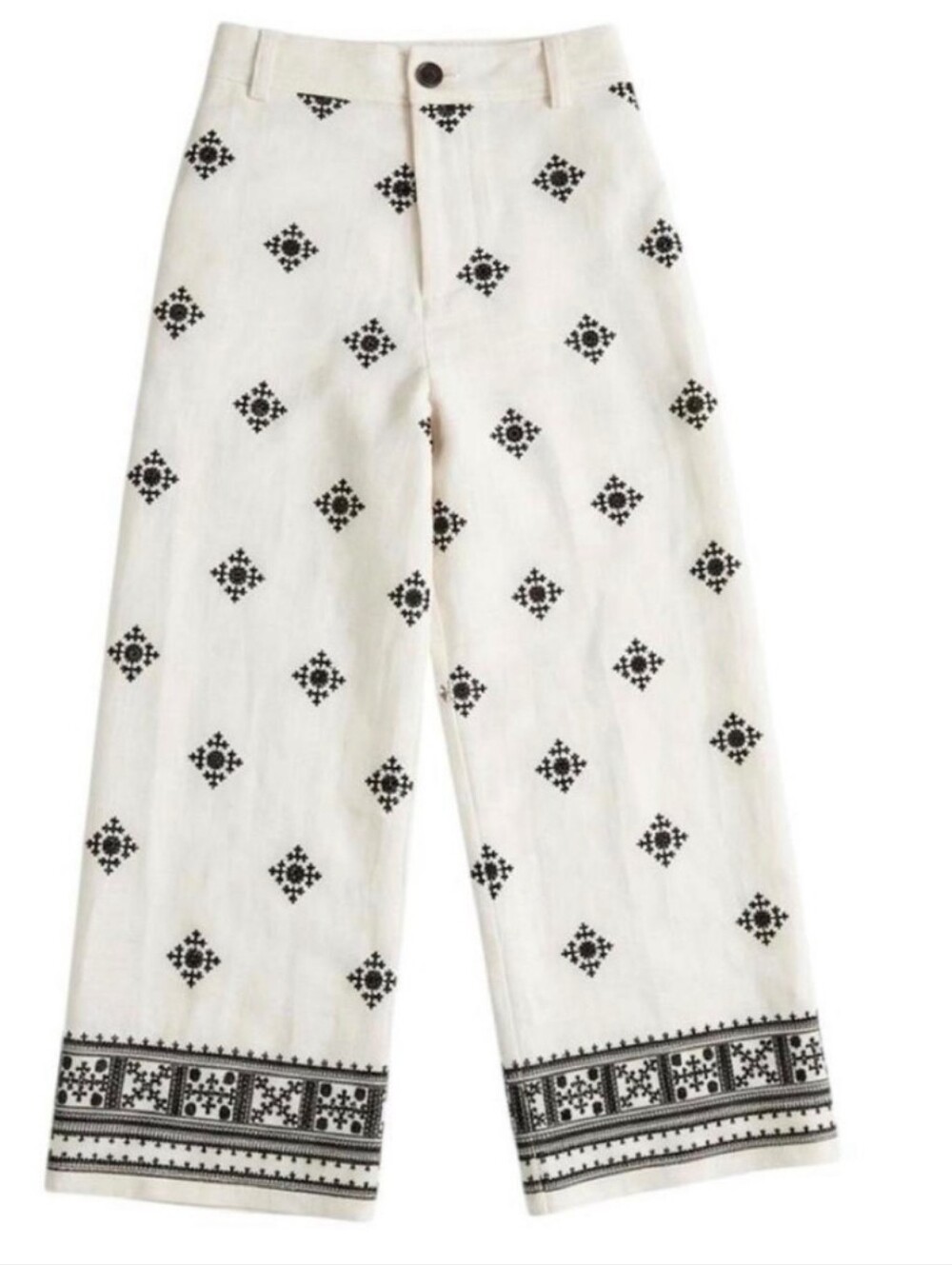 New authentic ZARA white with design wide leg casual pant. Size: Medium